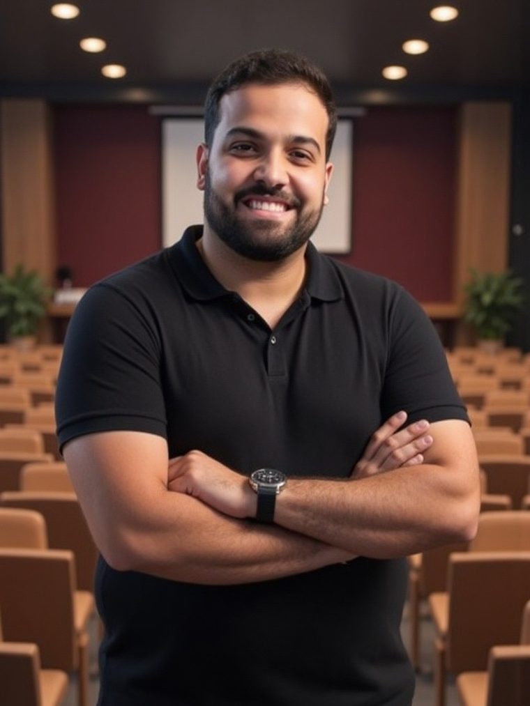 Matheus em ambiente de evento corporativo